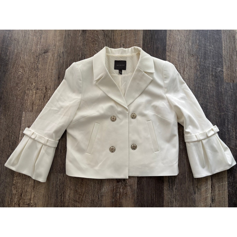 The Limited Cream Double Breasted Cropped Blazer Bell Sleeve Buckle Detail